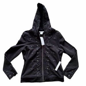 Vertigo Paris Black Full Zip Lace Detail Hoodie